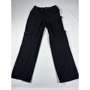 Playboy Cargo Pants Women 28 Black Utility Pockets Comfort Mid Rise Straight Leg